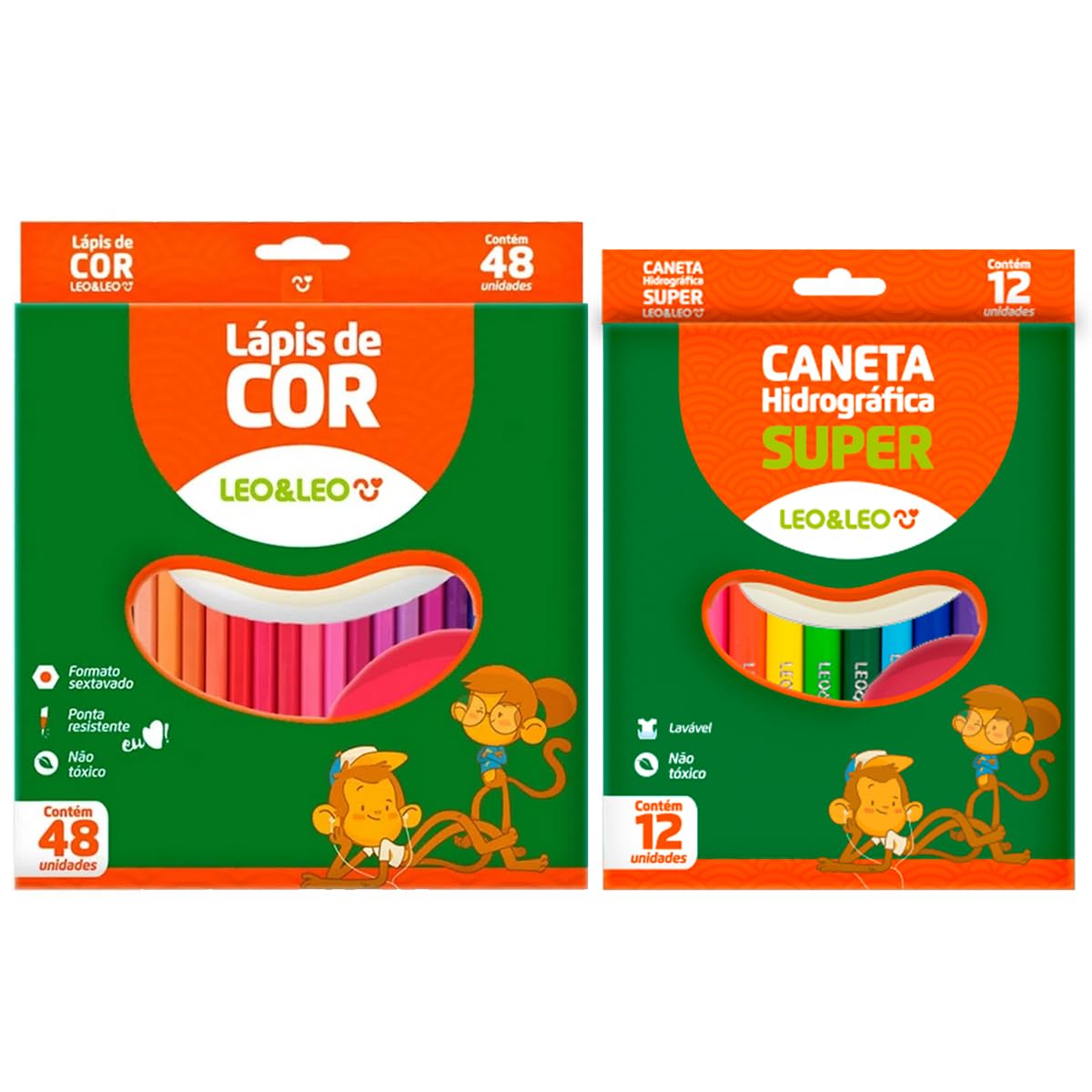 Lápis de cor 48 cores + Canetinha 12 Cores - Leo e Leo | Amazon.com.br
